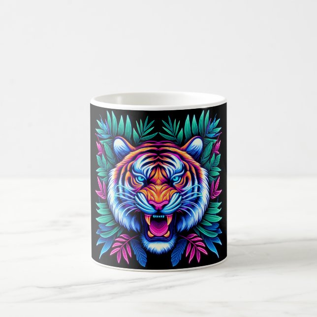 Neon Tiger und Dschungel-Blätter Kaffeetasse (Mittel)