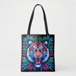 Neon Tiger und Dschungel-Blätter Tasche