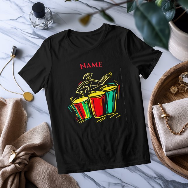 Neon Timbales Line Art | Lebhafter musikalischer T Tri-Blend Shirt (Von Creator hochgeladen)