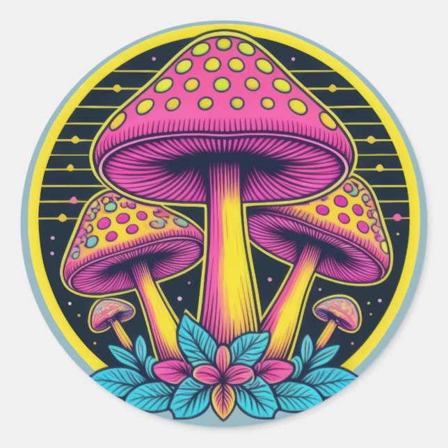 Neon Toadstool Trio Runder Aufkleber (Vorderseite)
