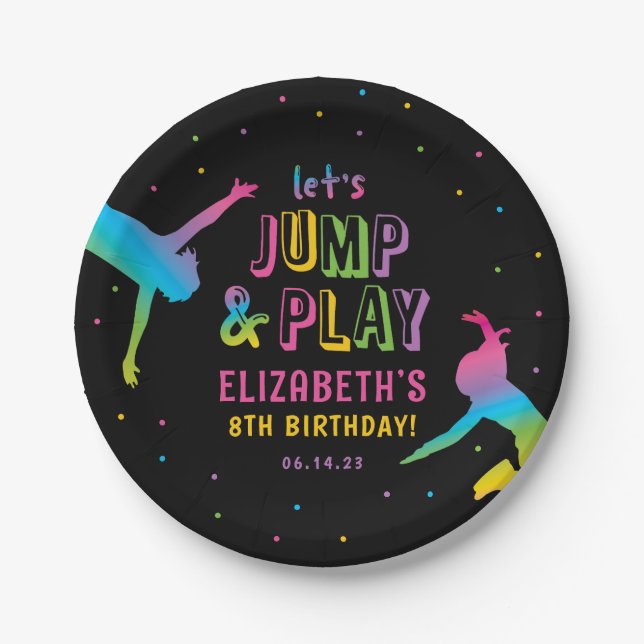 Neon Trampolin Park Girls Geburtstagsparty Pappteller (Vorderseite)