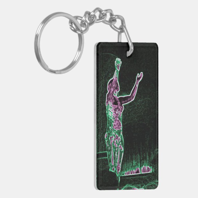 Neon Transparent Man erreicht für den Himmel Ich b Schlüsselanhänger (Vorderseite links)