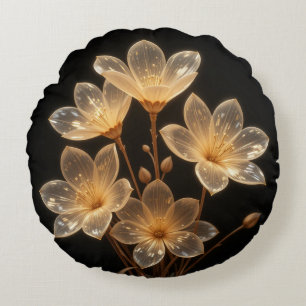 Neon transparente beige Blume schwarzes rundes Kis Kissen
