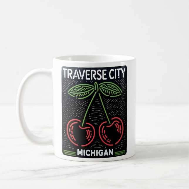 Neon Traverse City Michigan Cherries Kaffeetasse (Links)
