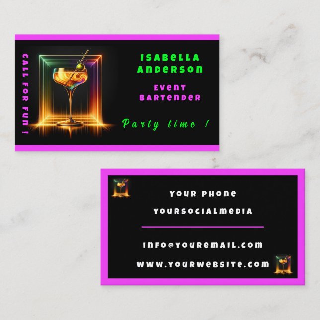 Neon Trendy Party Time Personalisiert Beruflich Visitenkarte (Vorne/Hinten)