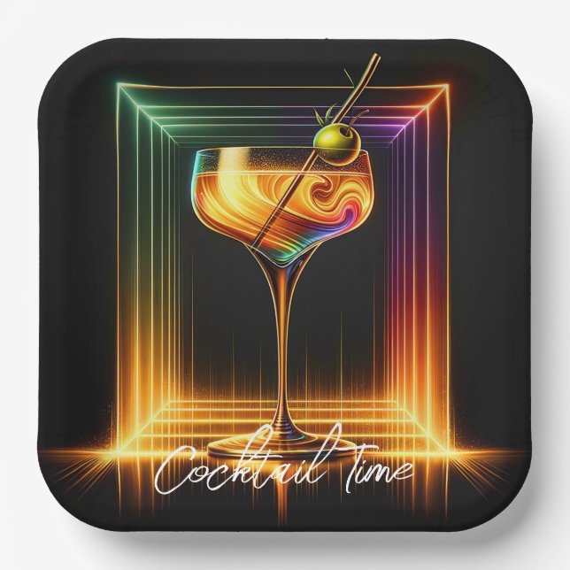 Neon Trendy Party Time Personalisiert Pappteller (Vorderseite)