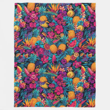 Neon-Tropenfrucht-Blumen-Wurfdecke