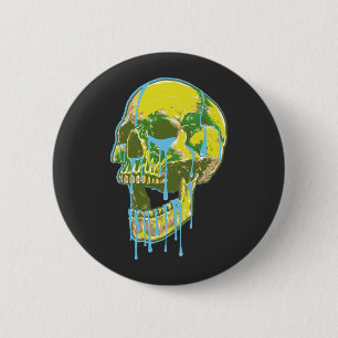 Neon-Tropfender-Schädel-Illustration – Fette Grung Button