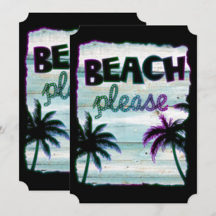 Neon Tropical Beach Wood Vacation Palmen Einladung