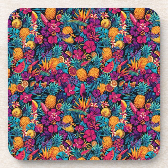 Neon Tropical Fruit Flower Coaster Set - Pineapple Getränkeuntersetzer (Vorderseite)