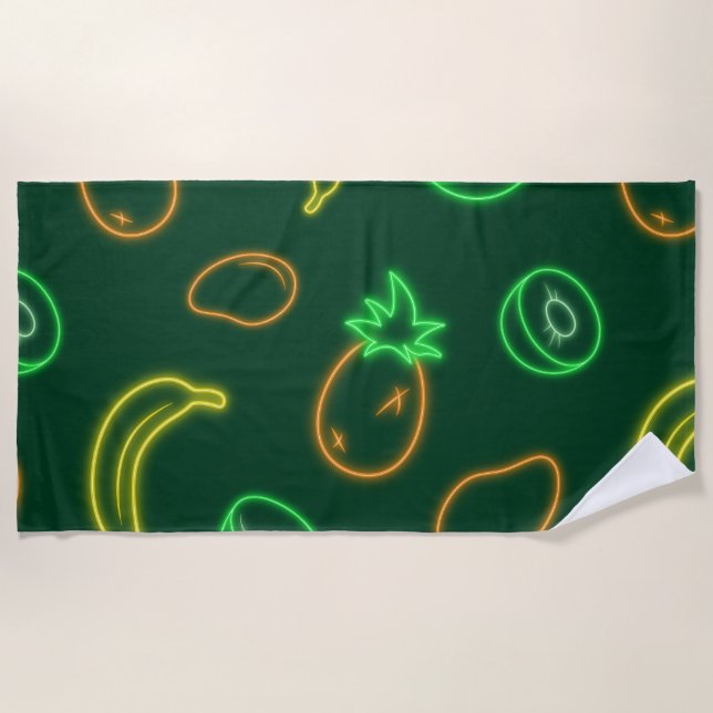 Neon Tropical Fruit Pattern Beach Towel Strandtuch (Vorderseite)