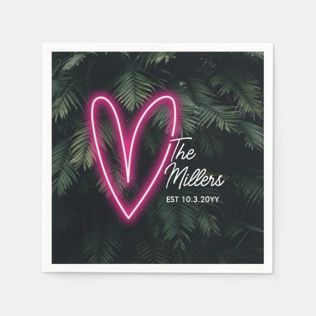Neon Tropical Palm Moderne Liebe Hochzeit Serviette (Vorderseite)