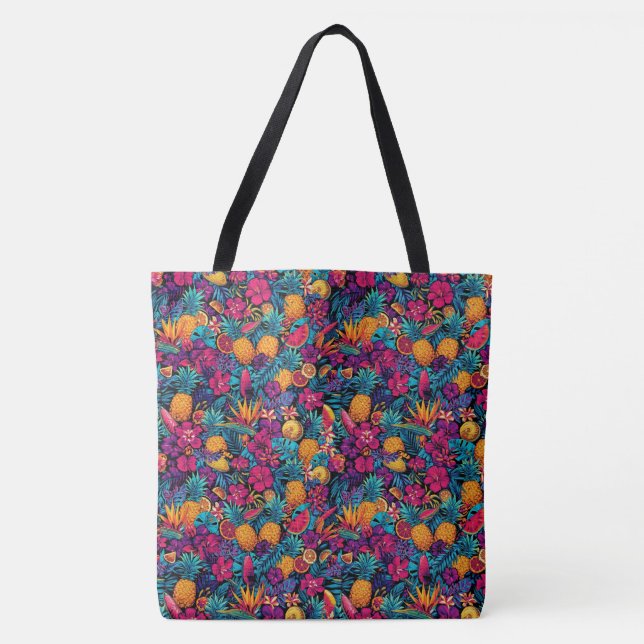 Neon-Tropische-Frucht-Blumen-Tragetasche - Ananas Tasche (Vorderseite)
