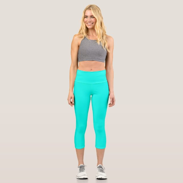 Neon Türkis Solid Color | Classic Capri Leggings (Vorderseite)