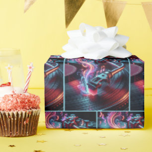 Neon Turntable mit Stylus und Vinyl Geschenkpapier