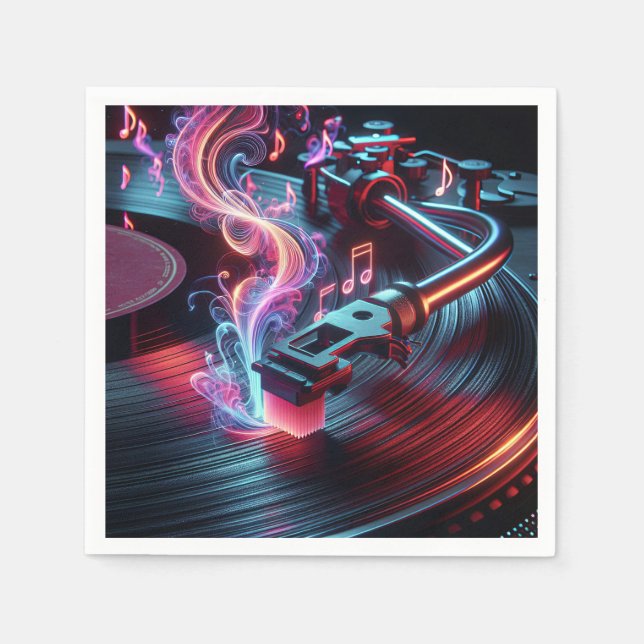 Neon Turntable mit Vinyl Record Serviette (Vorderseite)