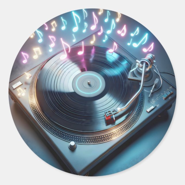 Neon Turntable With Vinyl Record Runder Aufkleber (Vorderseite)