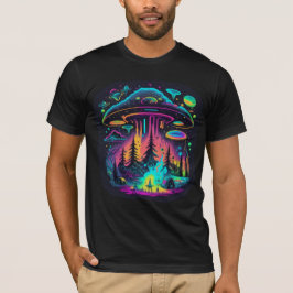 Neon UFO und Alien Scene Psychedelic Art T-Shirt