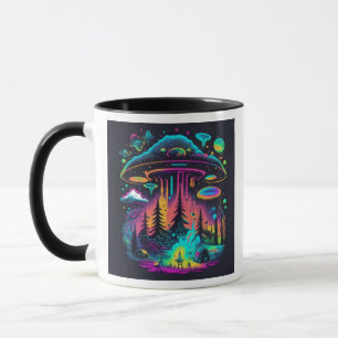 Neon UFO und Alien Scene Psychedelic Art Tasse
