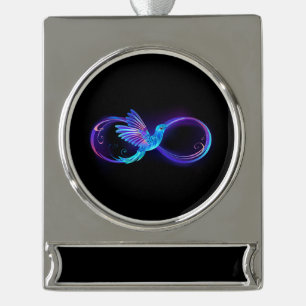 Neon-Unendlichkeitssymbol mit leuchtendem Kolibri Banner-Ornament Silber