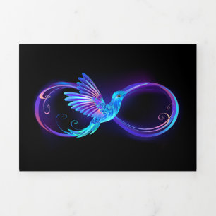 Neon-Unendlichkeitssymbol mit leuchtendem Kolibri Dreifach Gefaltete Karte