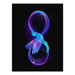 Neon-Unendlichkeitssymbol mit leuchtendem Kolibri Fotodruck