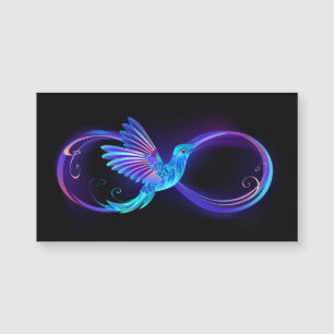 Neon-Unendlichkeitssymbol mit leuchtendem Kolibri Magnetkarte