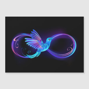 Neon-Unendlichkeitssymbol mit leuchtendem Kolibri Magnetkarte