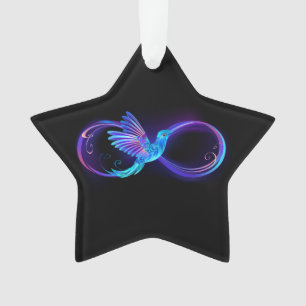 Neon-Unendlichkeitssymbol mit leuchtendem Kolibri Ornament