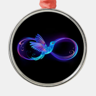 Neon-Unendlichkeitssymbol mit leuchtendem Kolibri Ornament Aus Metall