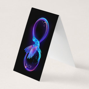 Neon-Unendlichkeitssymbol mit leuchtendem Kolibri Visitenkarten