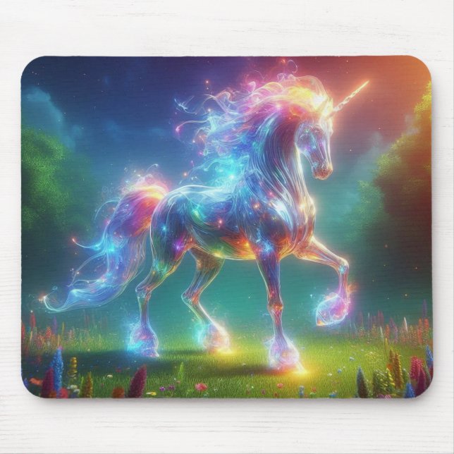 Neon Unicorn Art – Glowing Fantasy Horse Rainbow Mousepad (Vorne)
