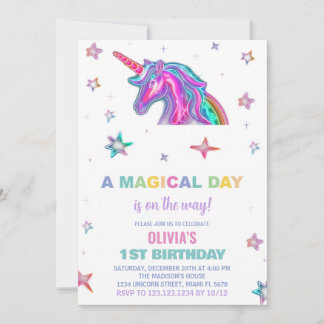 Neon Unicorn Einladung zum Geburtstag
