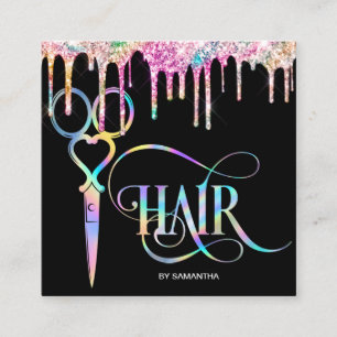 Neon Unicorn Holographic Friseur Quadratische Visitenkarte