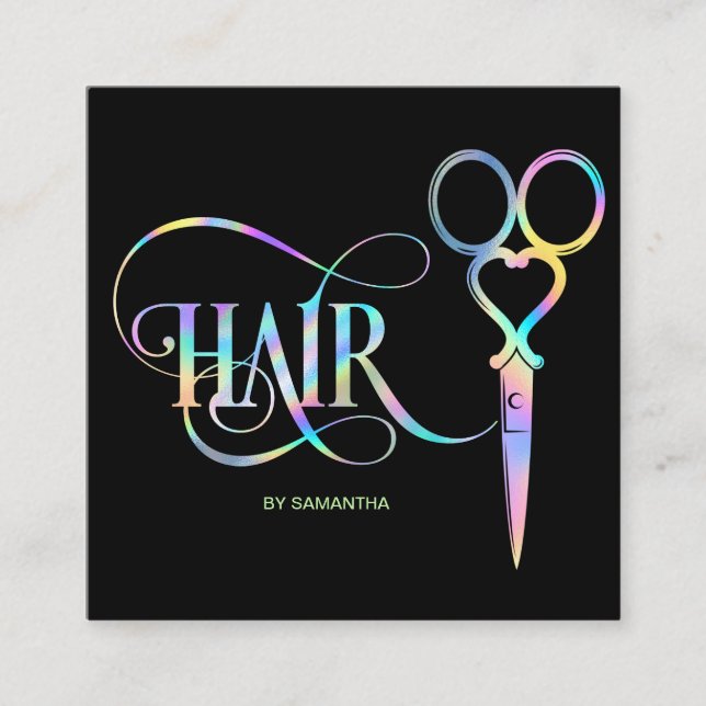 Neon Unicorn Holographic Friseur Quadratische Visitenkarte (Vorderseite)
