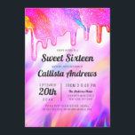 Neon Unicorn Holographic Glitzer Tropfen Sweet 16 Einladung<br><div class="desc">Diese mädchenhafte und glamouröse 16 . Geburtstag-Geburtstagsfeier ist perfekt für das Mädchen. Es enthält Imitate, die funkelnd, einfarbige Regenbogenfarben mit dicken Glitzer-Tropfen auf einem holografischen irisierenden Hintergrund gedruckt werden. Die Typografie ist ein elegantes kursives Drehbuch mit einem modernen Serif-Schriftart, um zu entsprechen. Die Farbgestaltung ist hell und lebendig, neonenfarben, pfirsichfarben,...</div>