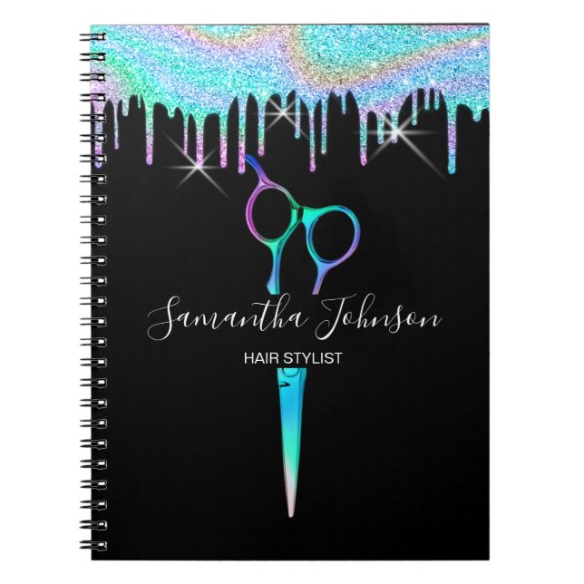 Neon Unicorn Holographic Hairstylist Friseur B Notizblock (Vorderseite)