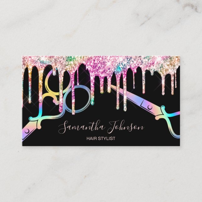 Neon Unicorn Holographic Hairstylist Friseur B Visitenkarte (Vorderseite)