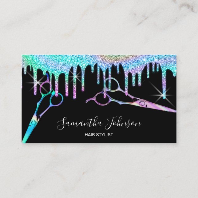 Neon Unicorn Holographic Hairstylist Friseur B Visitenkarte (Vorderseite)