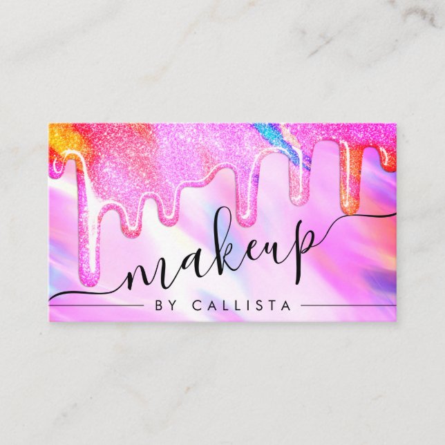 Neon Unicorn Holographic Thick Glitzer Tropfen Mak Visitenkarte (Vorderseite)