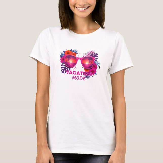Neon Vacation Mode T - Shirt - Sunset & Palm Vibes (Vorderseite)