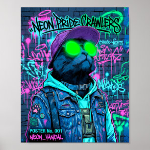 Neon-Vandal-Cyberpunk-Katzen-Grafitti-Poster Poster