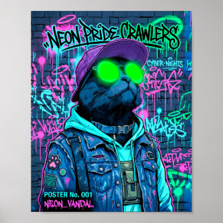 Neon-Vandal-Cyberpunk-Katzen-Grafitti-Poster Poster
