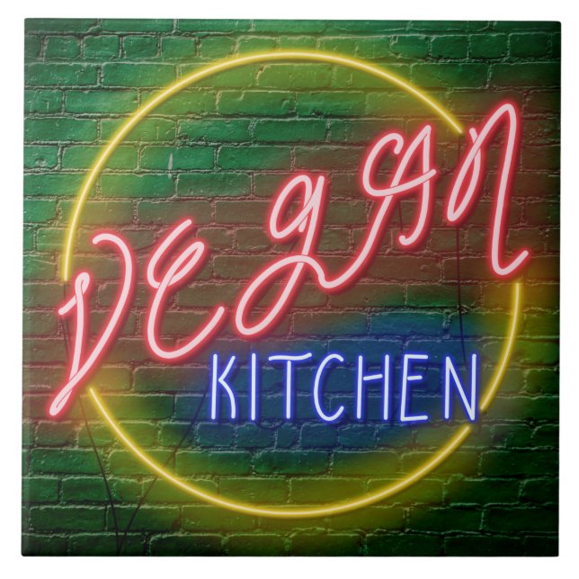 Neon Vegan Kitchen Sign Fliese (Vorderseite)