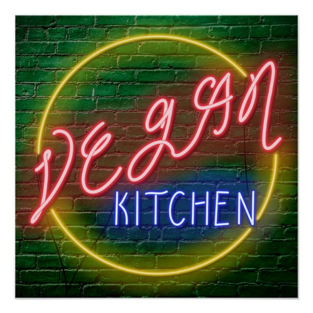 Neon Vegan Kitchen Sign Poster (Vorderseite)