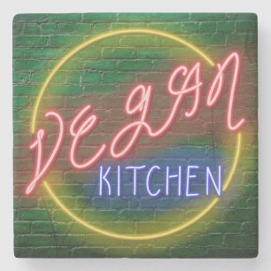 Neon Vegan Kitchen Sign Steinuntersetzer