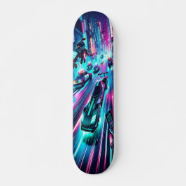 "Neon Velocity: Cyberpunk Chase Skateboard