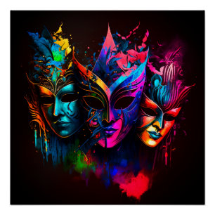 Neon Venezianisch Carnival Mask I Poster
