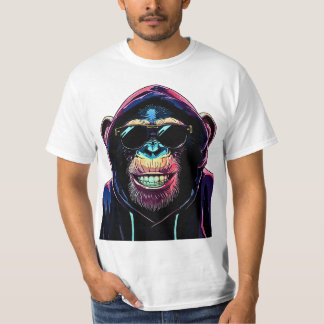 Neon Vibe – Stylish Chimpanzee in Hoodie and Sungl T-Shirt