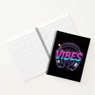 Neon-Vibes-Musik-Headphones Cyberpunk-Spirale Notizbuch